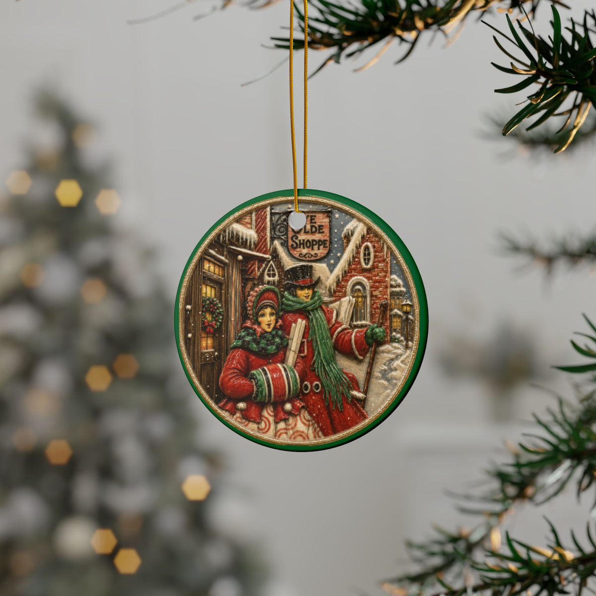 Vintage Carolers Ceramic Ornament | Round Holiday Ornament, Double-Sided