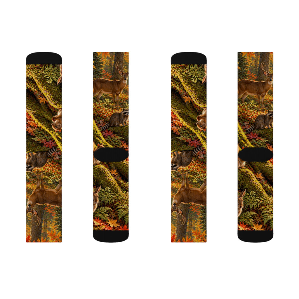 Autumn Woodland Crew Socks — Fall Forest Animal Sublimation Socks