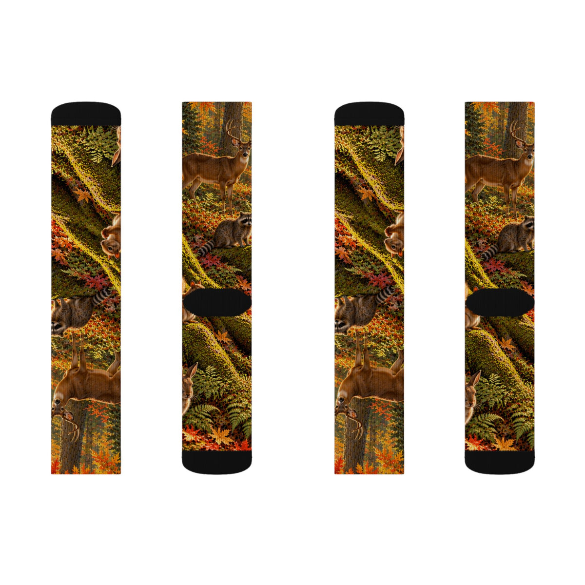 Autumn Woodland Crew Socks — Fall Forest Animal Sublimation Socks