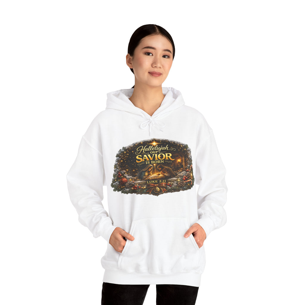 Hallelujah Savior of the World hoodie | Christmas nativity wreath design