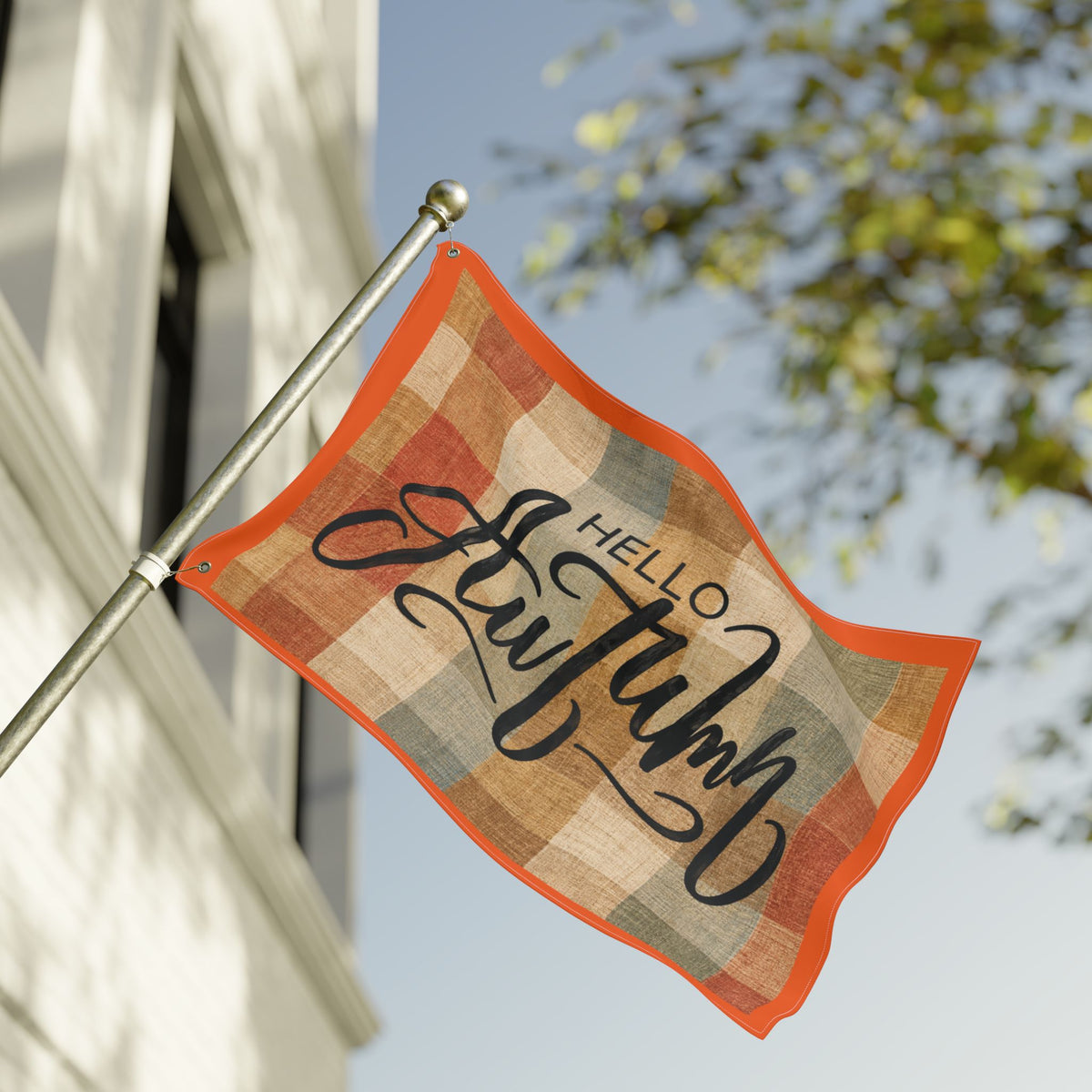 Hello Autumn Plaid Flag - Double-Sided Fall House Banner