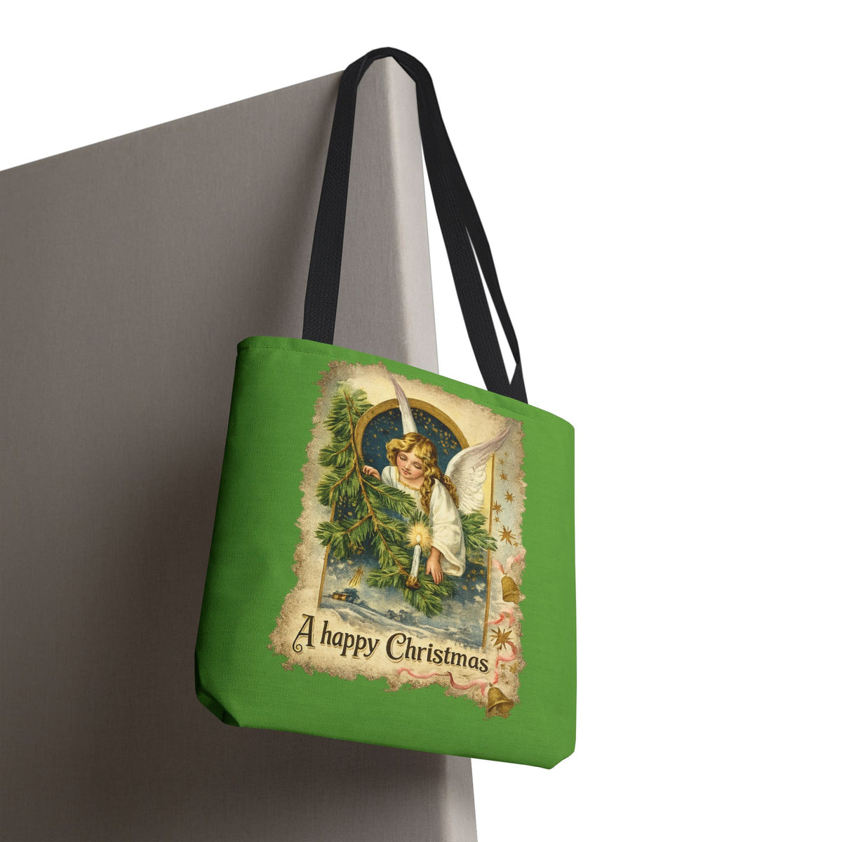 Vintage Angel Christmas Tote Bag — "A Happy Christmas" Holiday Shopper