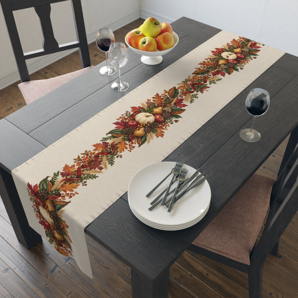Autumn Harvest Table Runner — Pumpkin & Fall Foliage Thanksgiving Decor