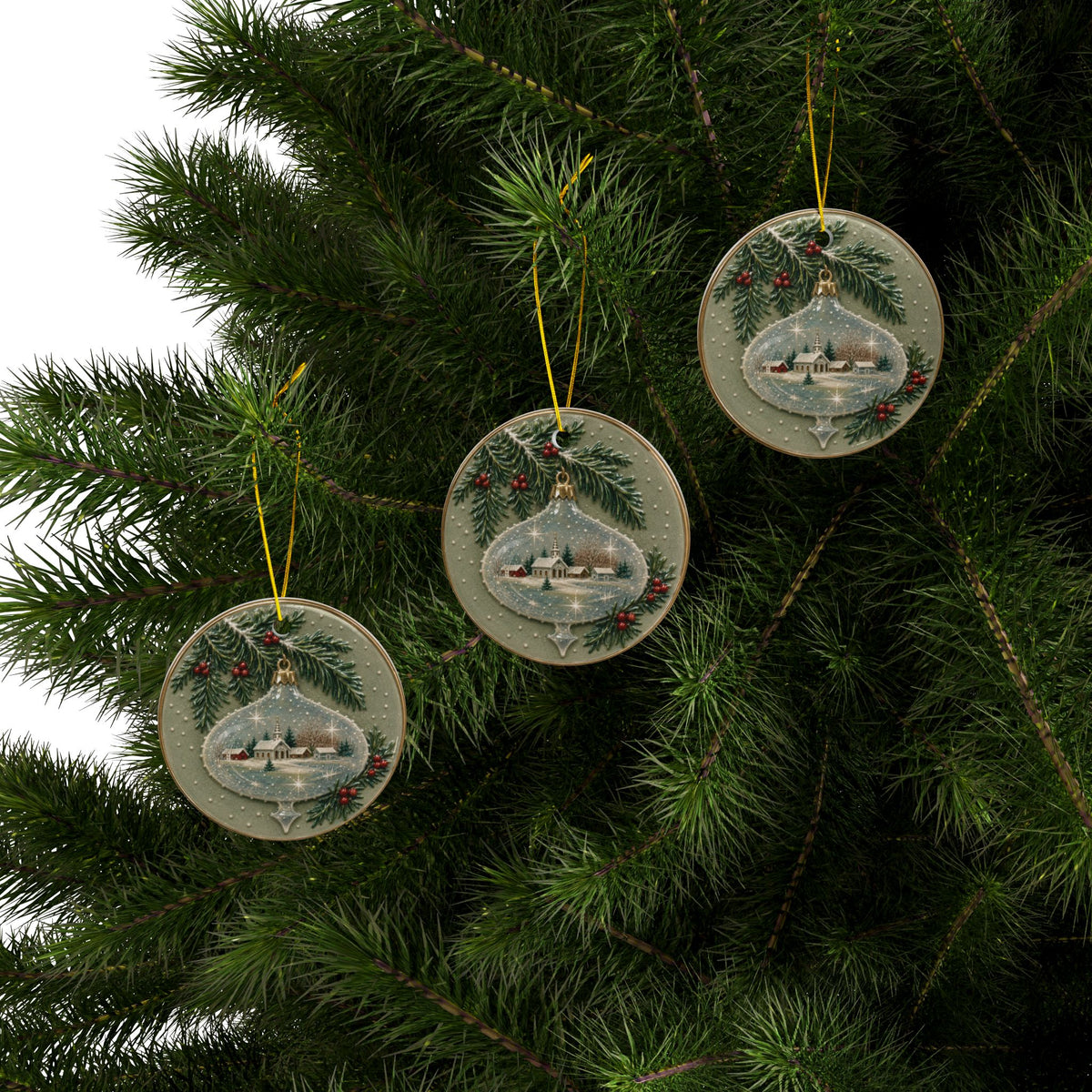 Vintage Glass Ornament Christmas Card Art Ornaments, 2-Side Print, (1pc, 3pcs, 5pcs, 10pcs)