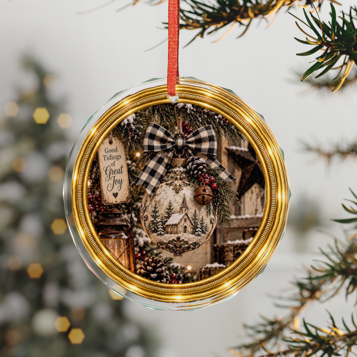 Glass Ornament | Rustic Country Church Christmas Decoration