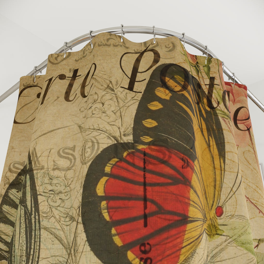 Vintage French Postcard Butterfly Shower Curtain