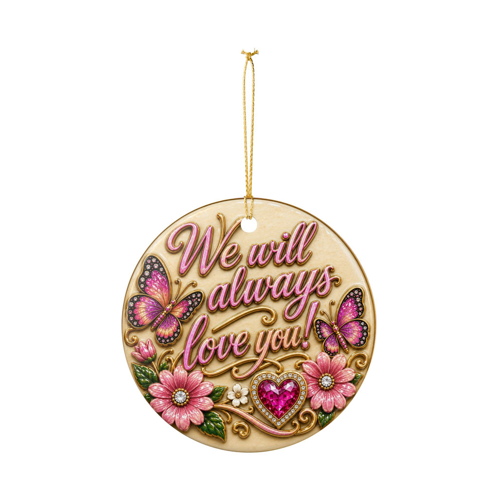 Dolly Signature and Butterfly Remembrance Ceramic Decoration Ornament, double sided (1pc)