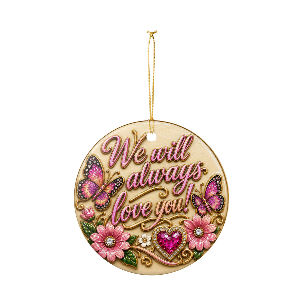 Dolly Signature and Butterfly Remembrance Ceramic Decoration Ornament, double sided (1pc)