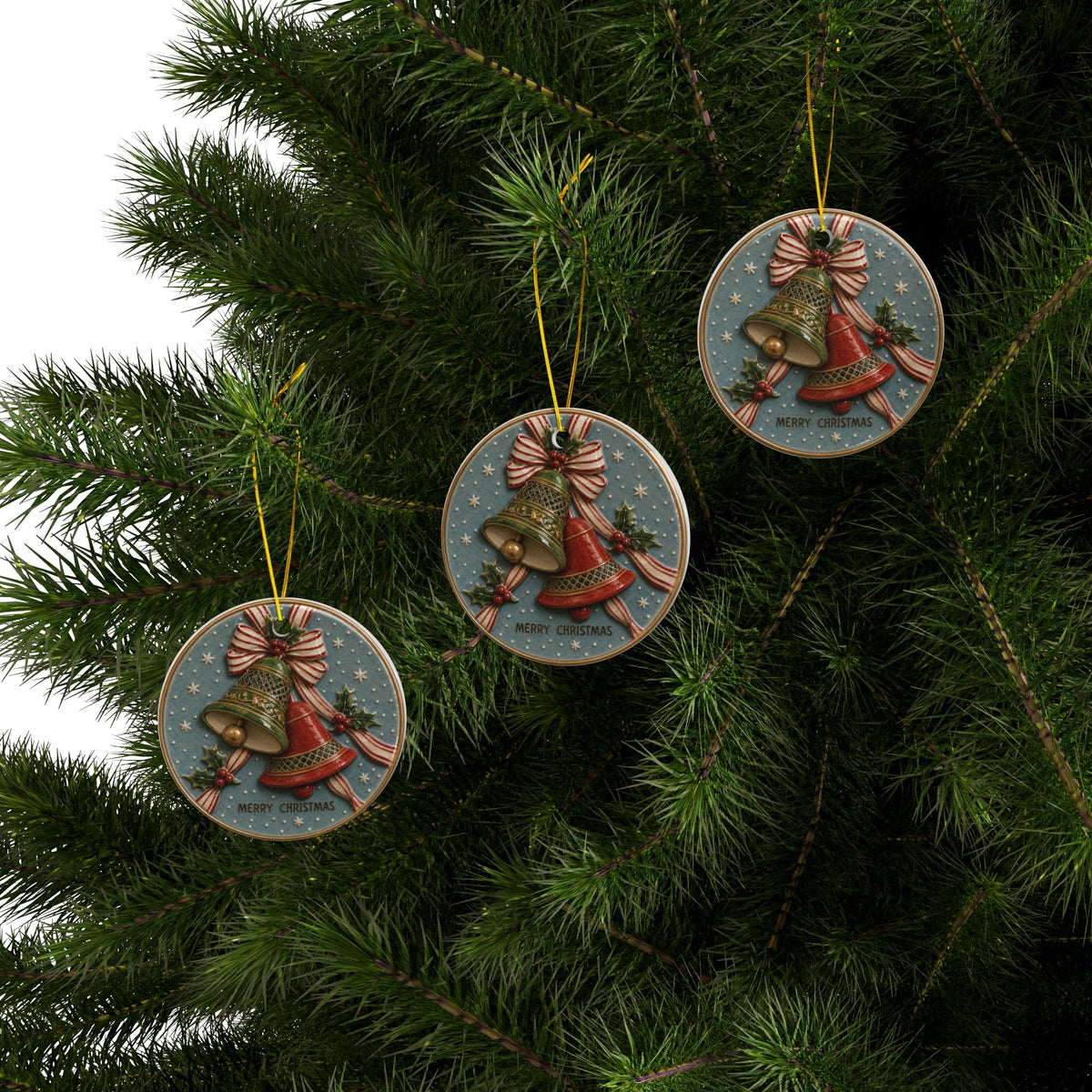 Vintage Christmas Bells Christmas Ornaments, 2-Side Print, (1pc, 3pcs, 5pcs, 10pcs)