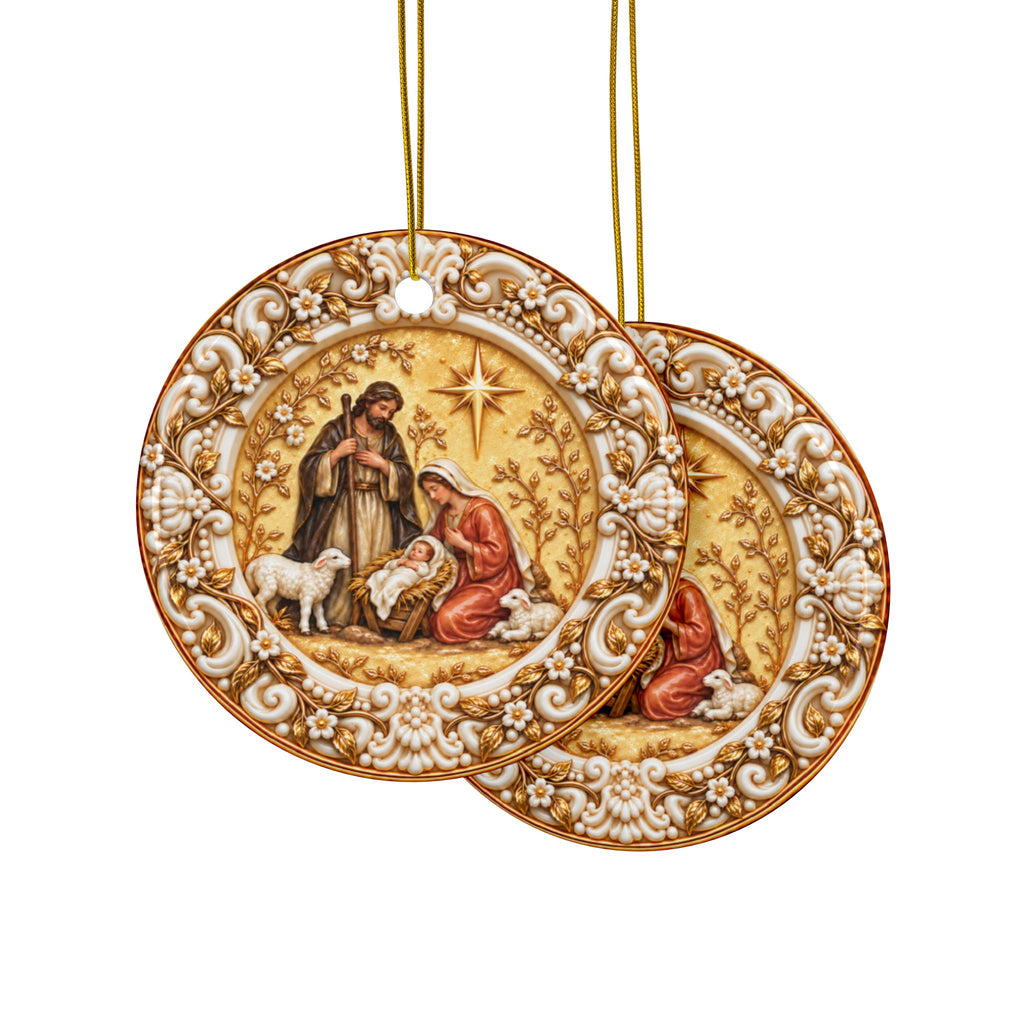 Holy Family Nativity Ceramic Christmas Ornament | Ornate Christian Holiday Décor | Sets of 1, 3, 5 or 10