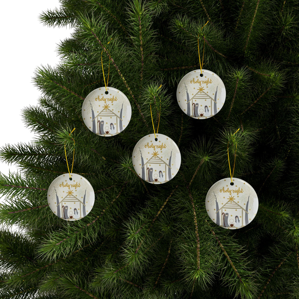 O Holy Night Nativity Ceramic Christmas Ornaments, 2-Side Print, (1pc, 3pcs, 5pcs, 10pcs)
