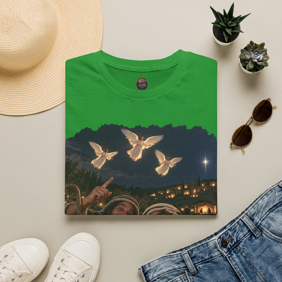 Shepherds Outstanding in the Field Christian Humor Unisex Softstyle Christmas T-Shirt