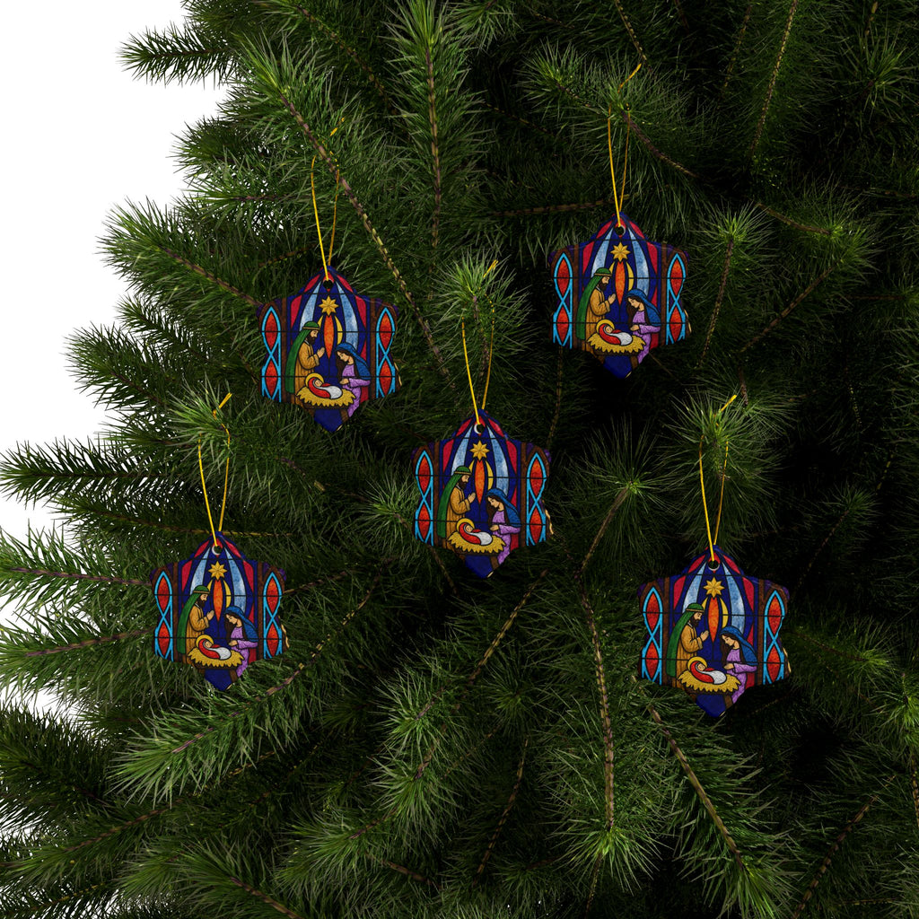 Nativity Stained Glass Ornament Ceramic Ornament | Christmas Hanging Decoration