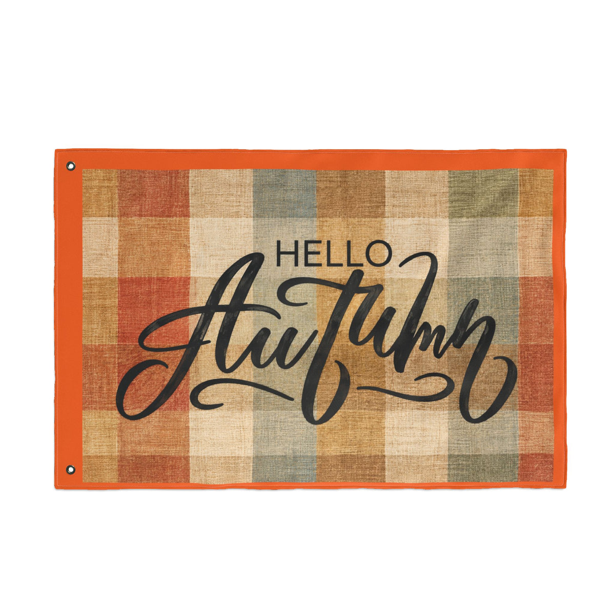 Hello Autumn Plaid Flag - Double-Sided Fall House Banner