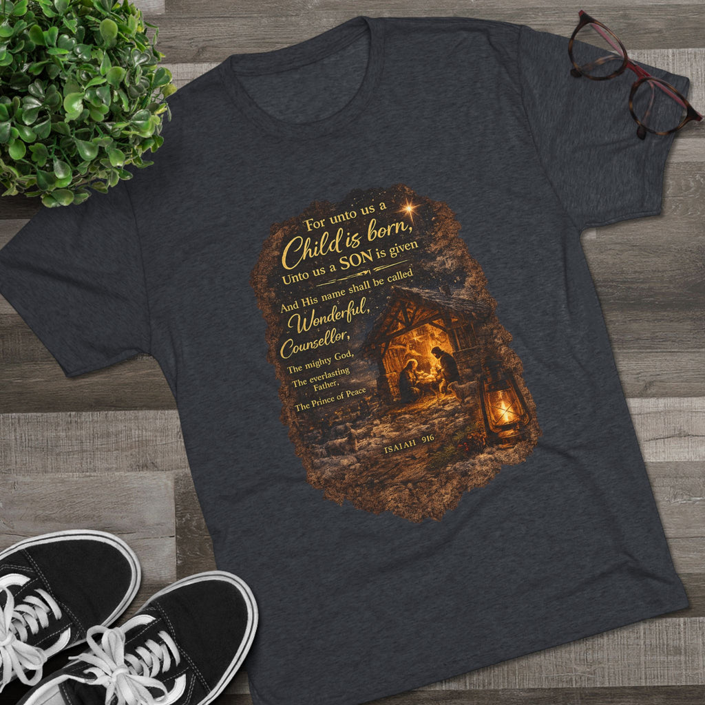 Child Is Born Nativity Scene T-Shirt | Christmas Bible Verse
