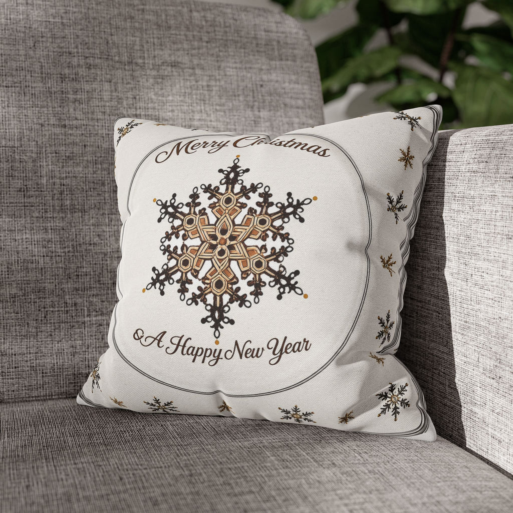 Merry Christmas Snowflake Throw Pillowcase — 'Merry Christmas / A Happy New Year' Holiday Decorative Pillow