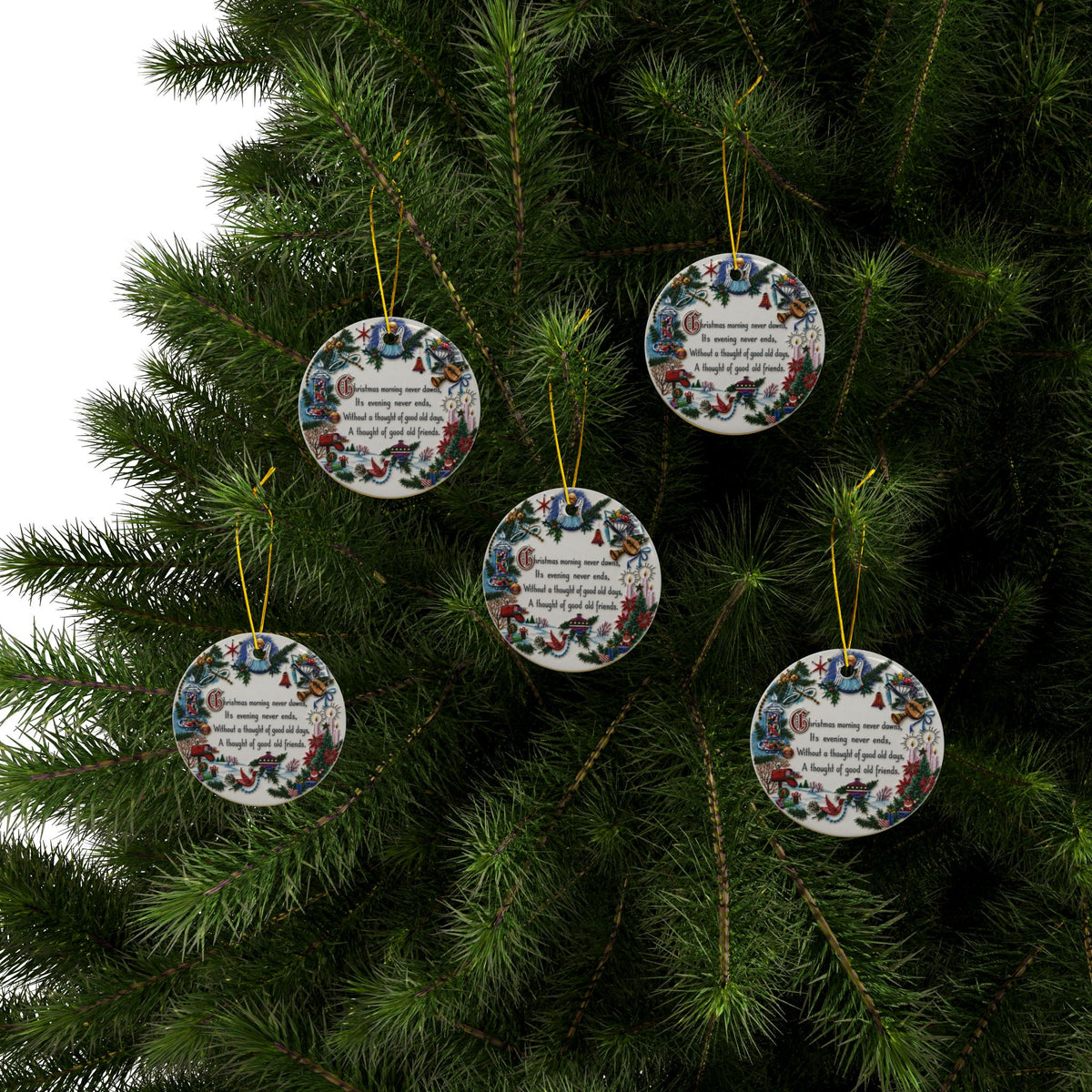 Vintage 1950s Christmas Morning Poem Ceramic Christmas Ornaments, 2-Side Print, (1pc, 3pcs, 5pcs, 10pcs)