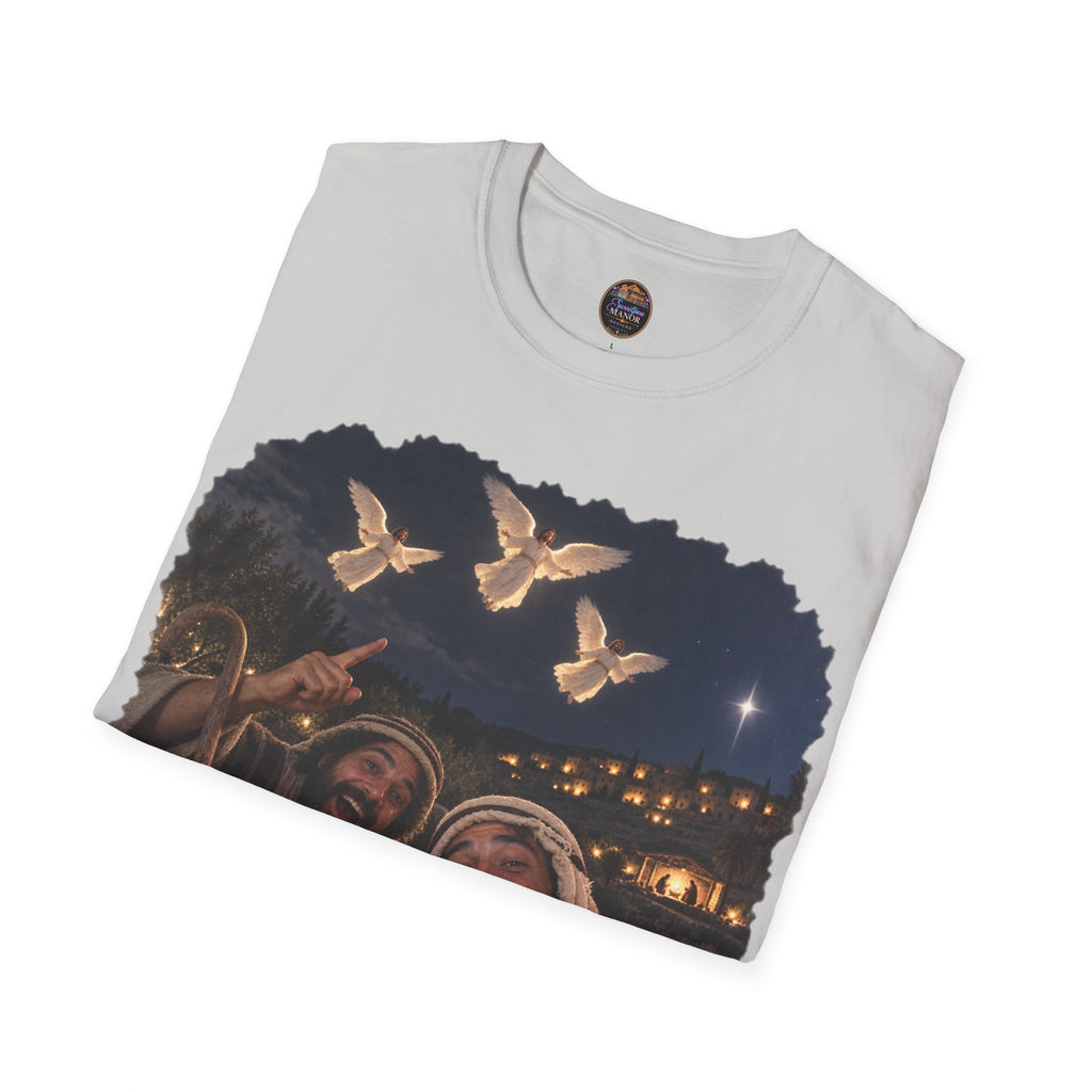 Shepherds Outstanding in the Field Christian Humor Unisex Softstyle Christmas T-Shirt