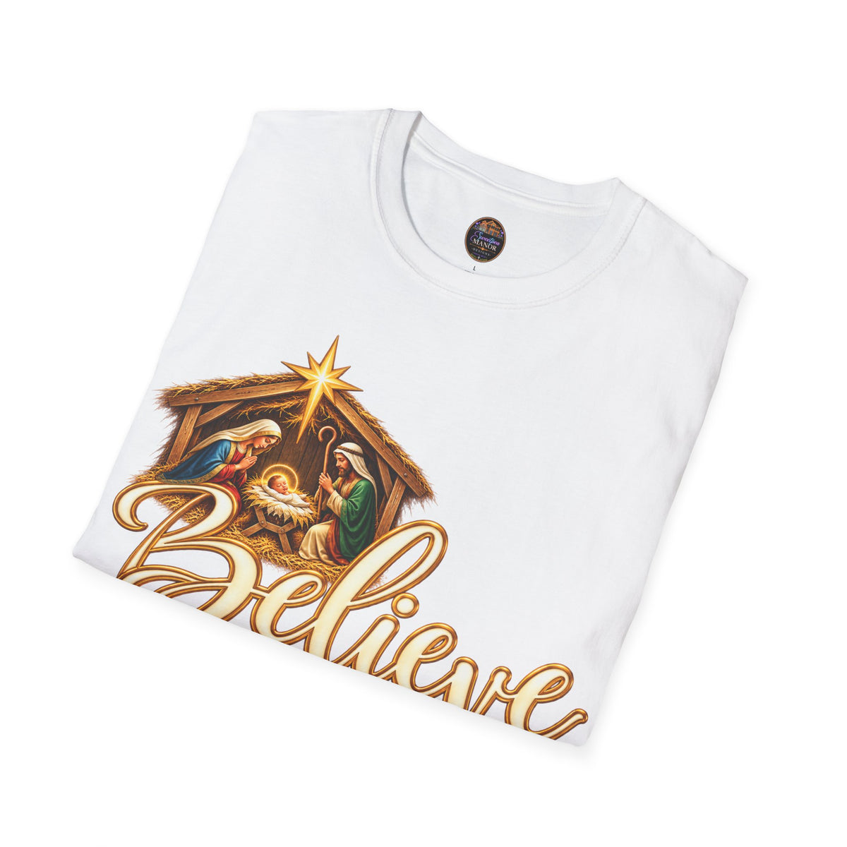 Nativity Manger Believe T-Shirt | Christmas Religious Holiday Tee