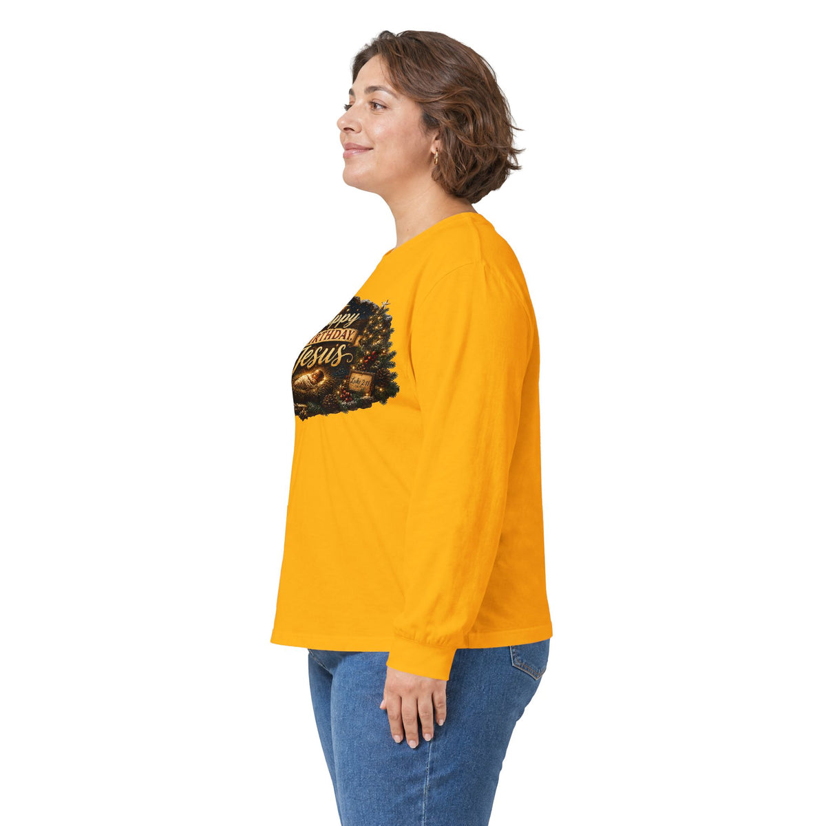 Happy Birthday Jesus Long Sleeve Tee | Nativity Christmas Religious Tee