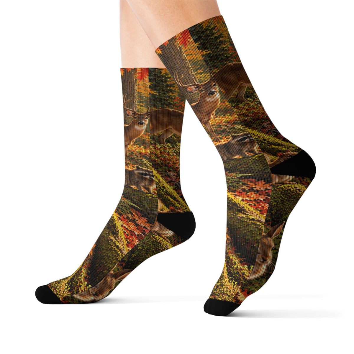 Autumn Woodland Crew Socks — Fall Forest Animal Sublimation Socks
