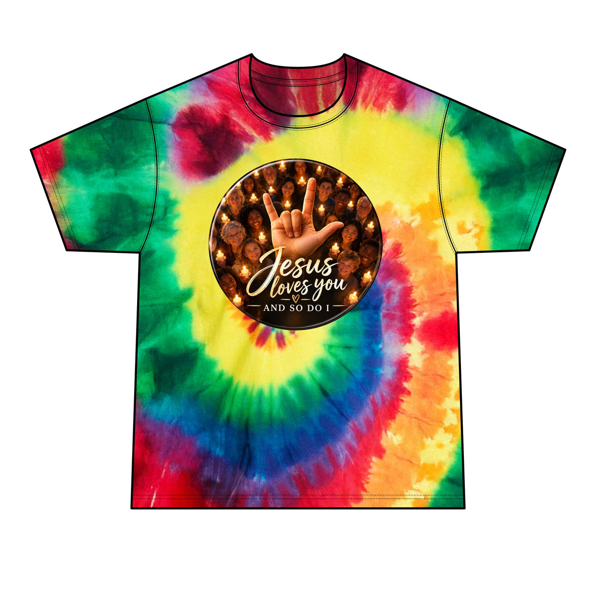 Walk to Emmaus DeColores Candlelight Service Jesus Jesus Window Tie-Dye Tee