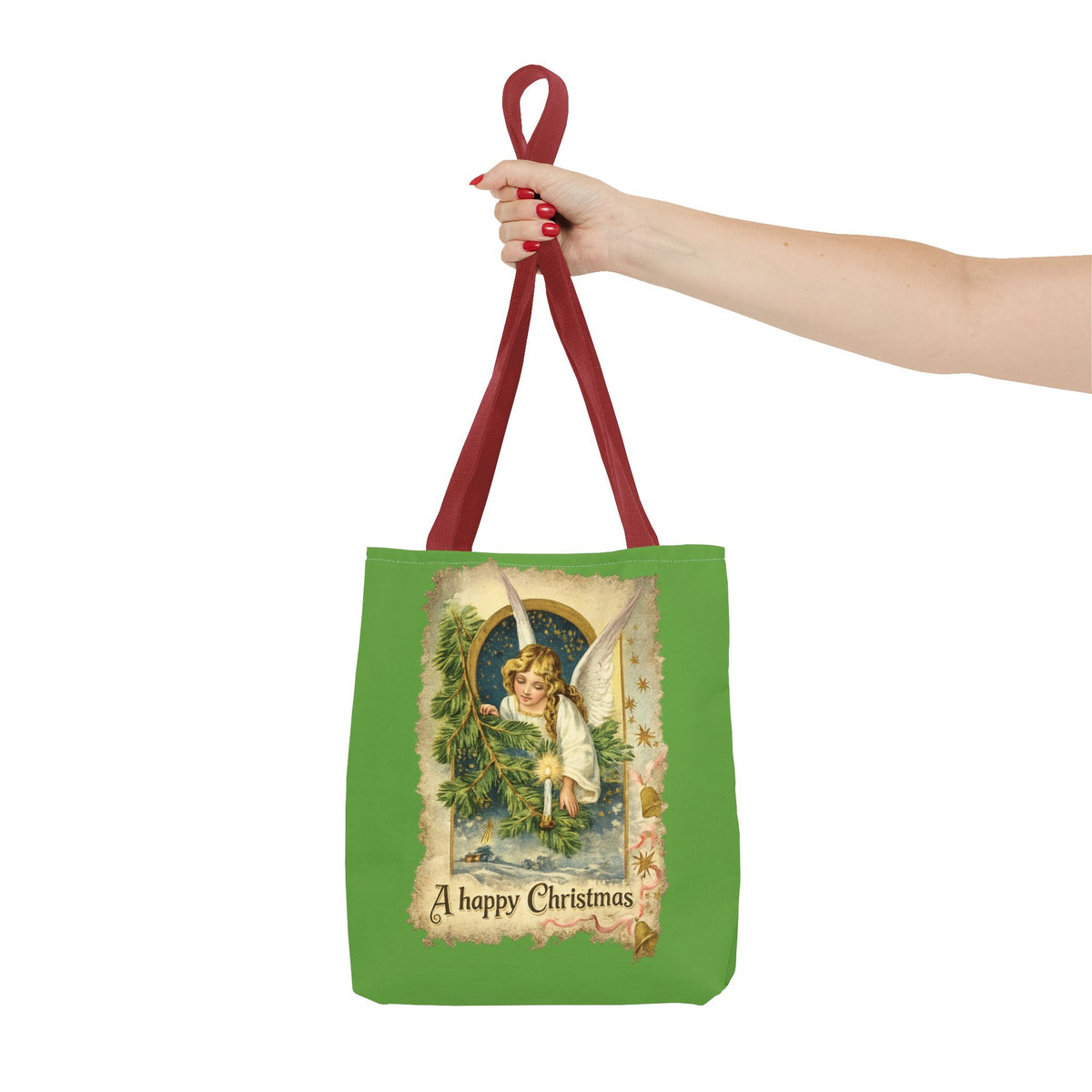 Vintage Angel Christmas Tote Bag — "A Happy Christmas" Holiday Shopper