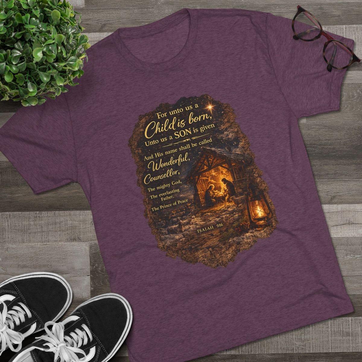 Child Is Born Nativity Scene T-Shirt | Christmas Bible Verse