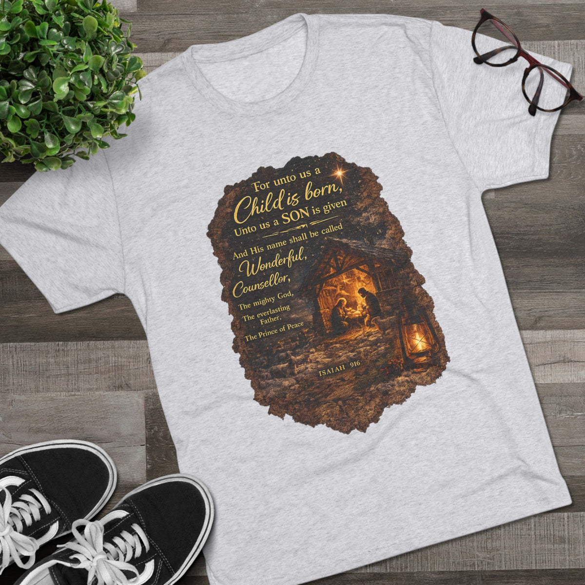 Child Is Born Nativity Scene T-Shirt | Christmas Bible Verse