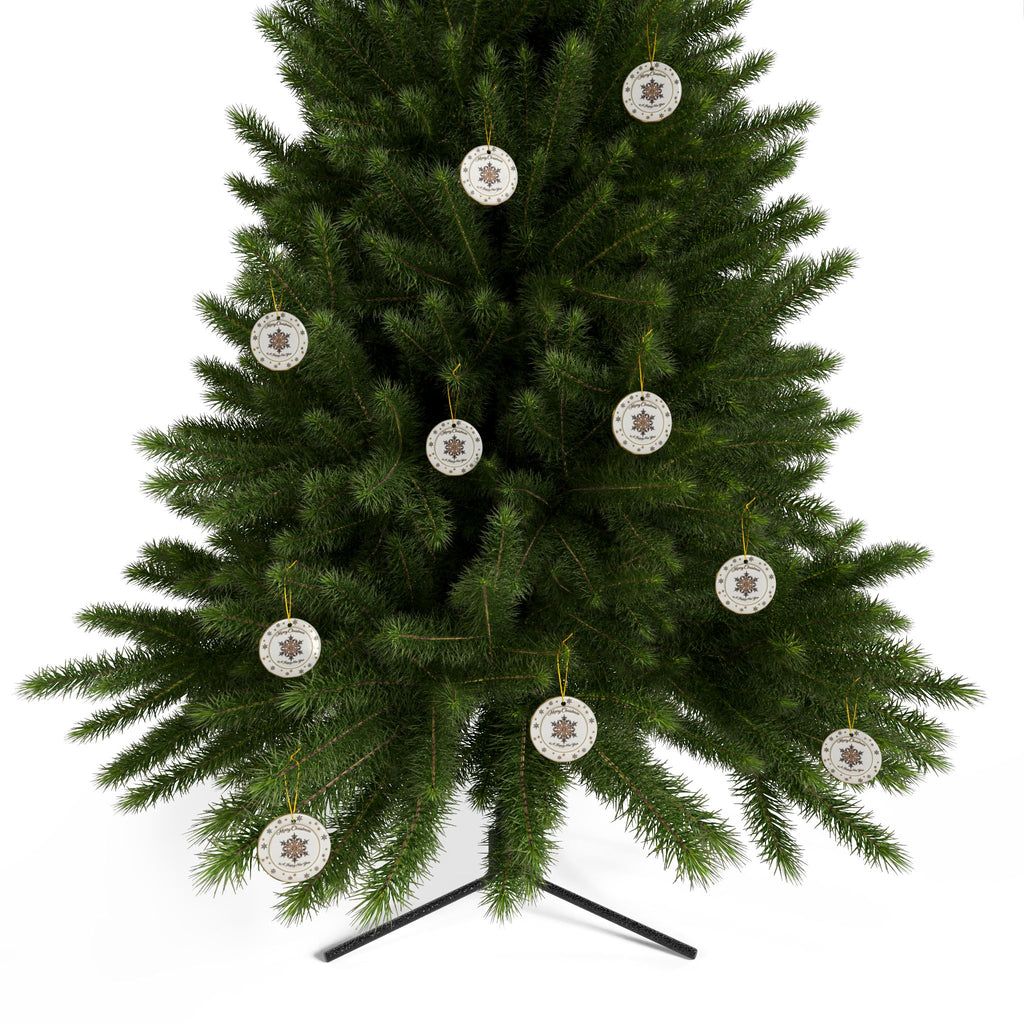Lenox China inspired Ceramic golden snowflakes ceramic Christmas Ornaments, 2-Side Print, (1pc, 3pcs, 5pcs, 10pcs)