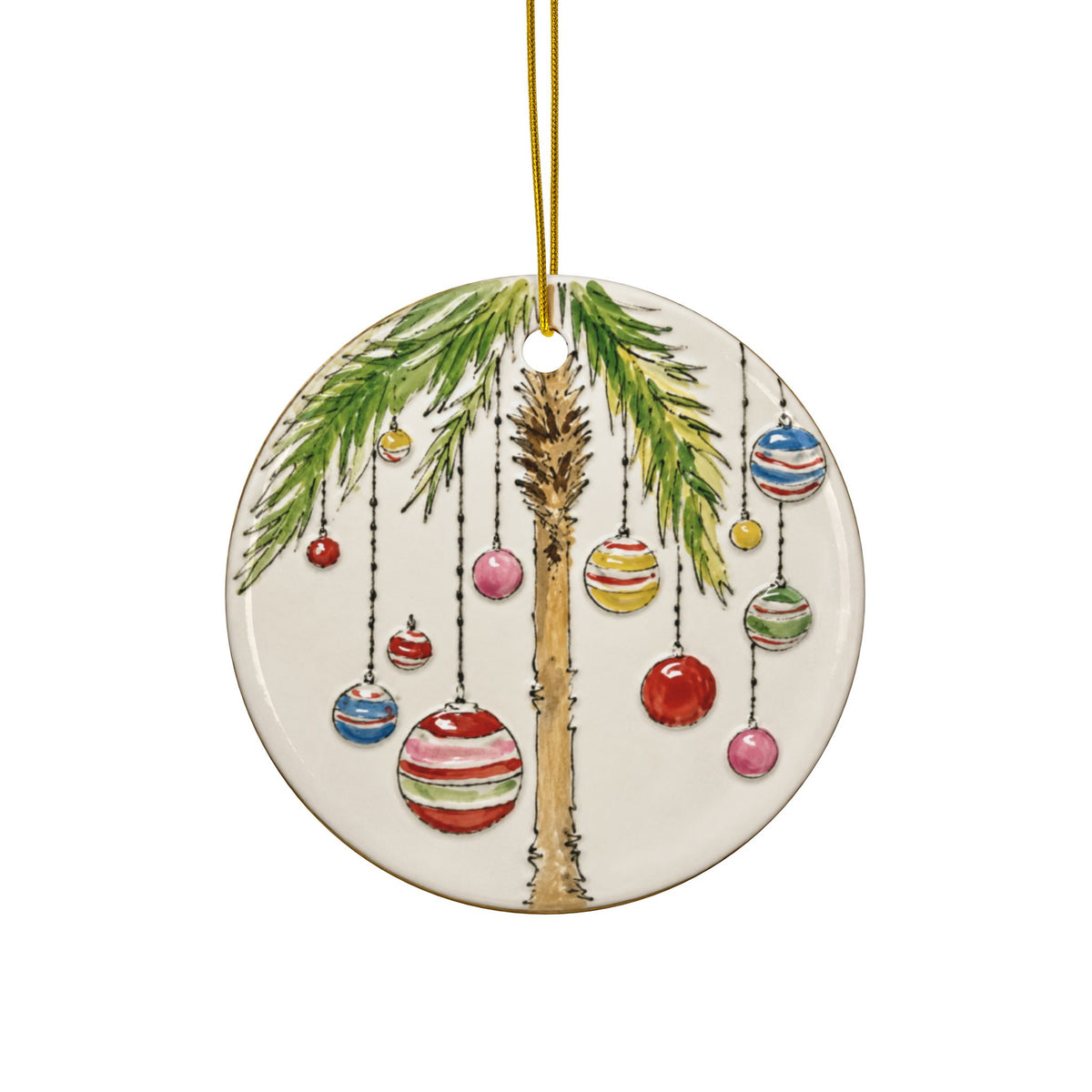 Hand Painted Palm Tree Ornaments Ceramic Ornament | Double-Sided Holiday Decoration