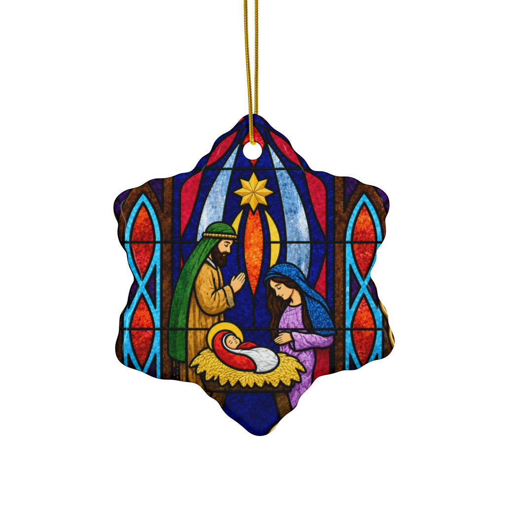 Nativity Stained Glass Ornament Ceramic Ornament | Christmas Hanging Decoration