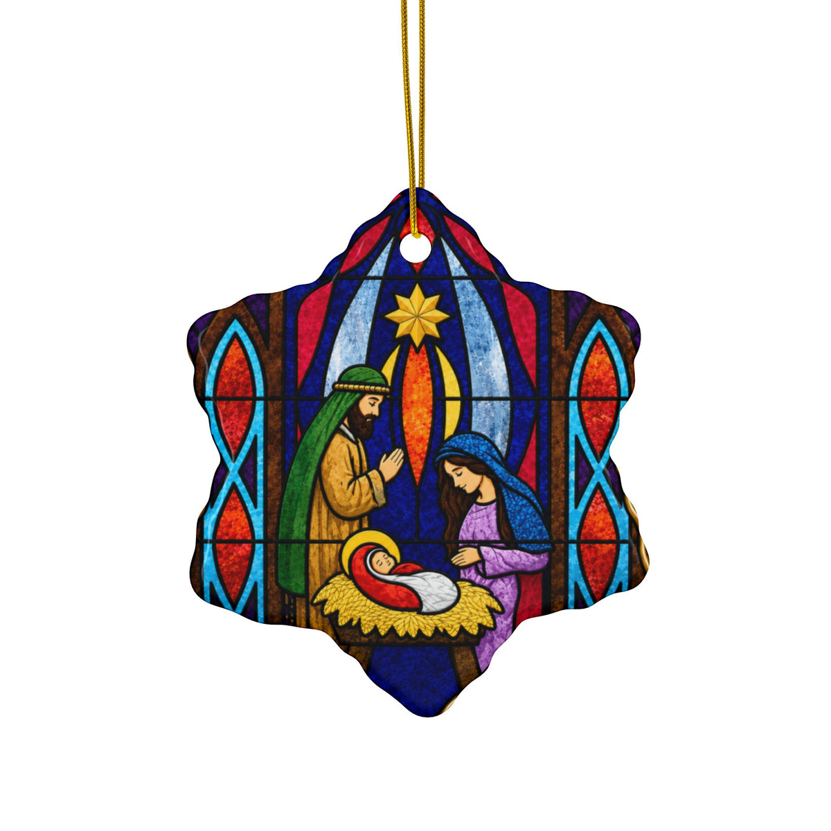 Nativity Stained Glass Ornament Ceramic Ornament | Christmas Hanging Decoration