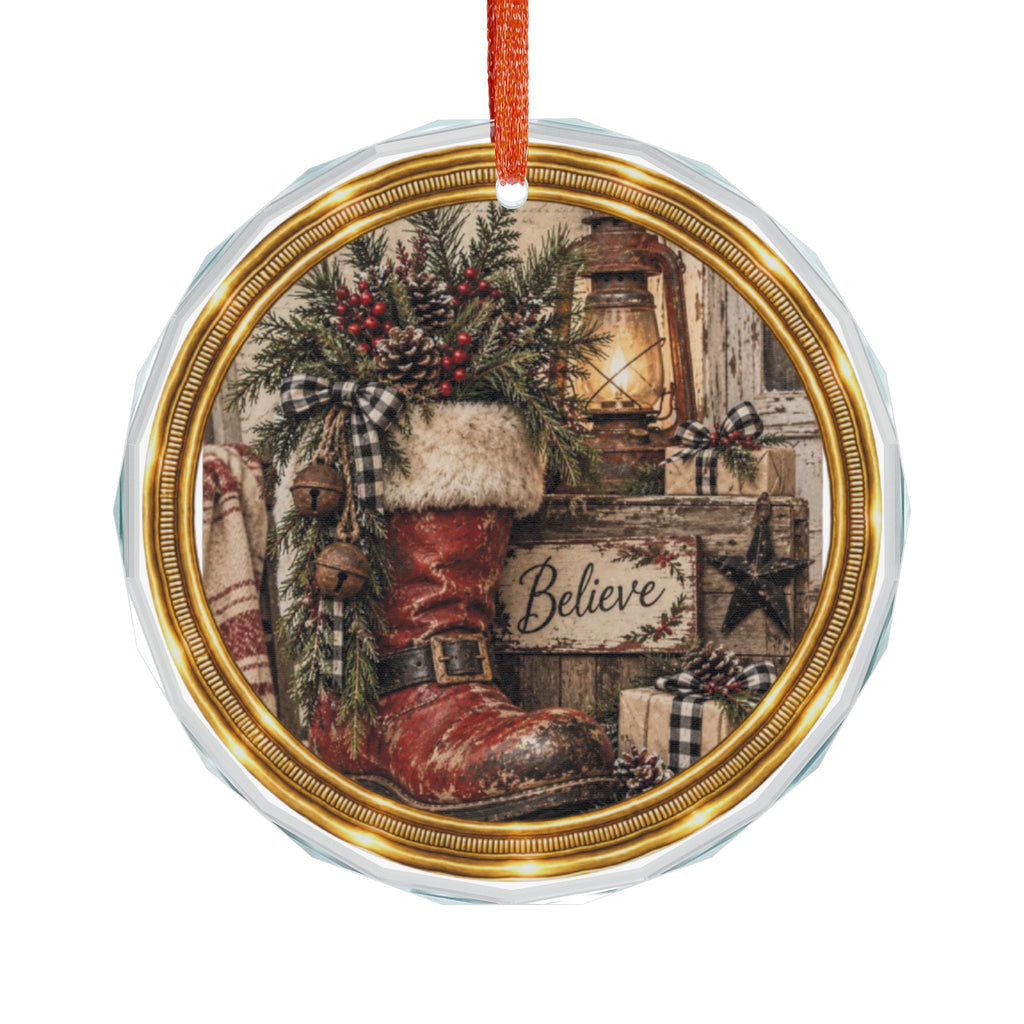 Glass Ornament | Rustic Santa Boot and Decor Christmas Decoration