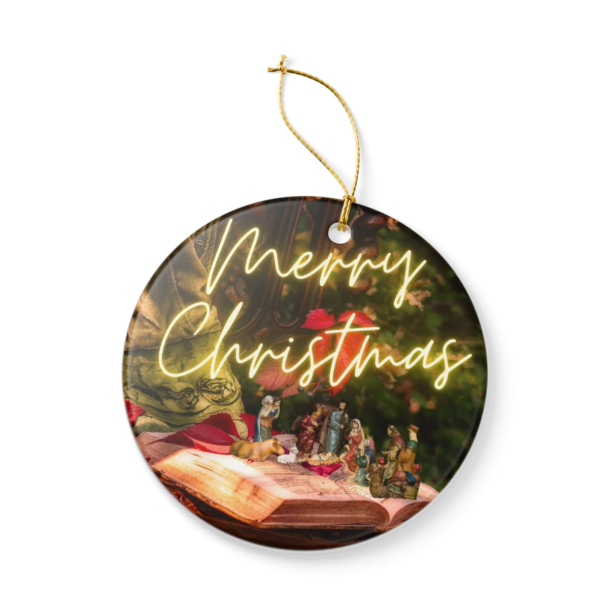 Merry Christmas Nativity Ceramic Decoration Ornament, (1pc)