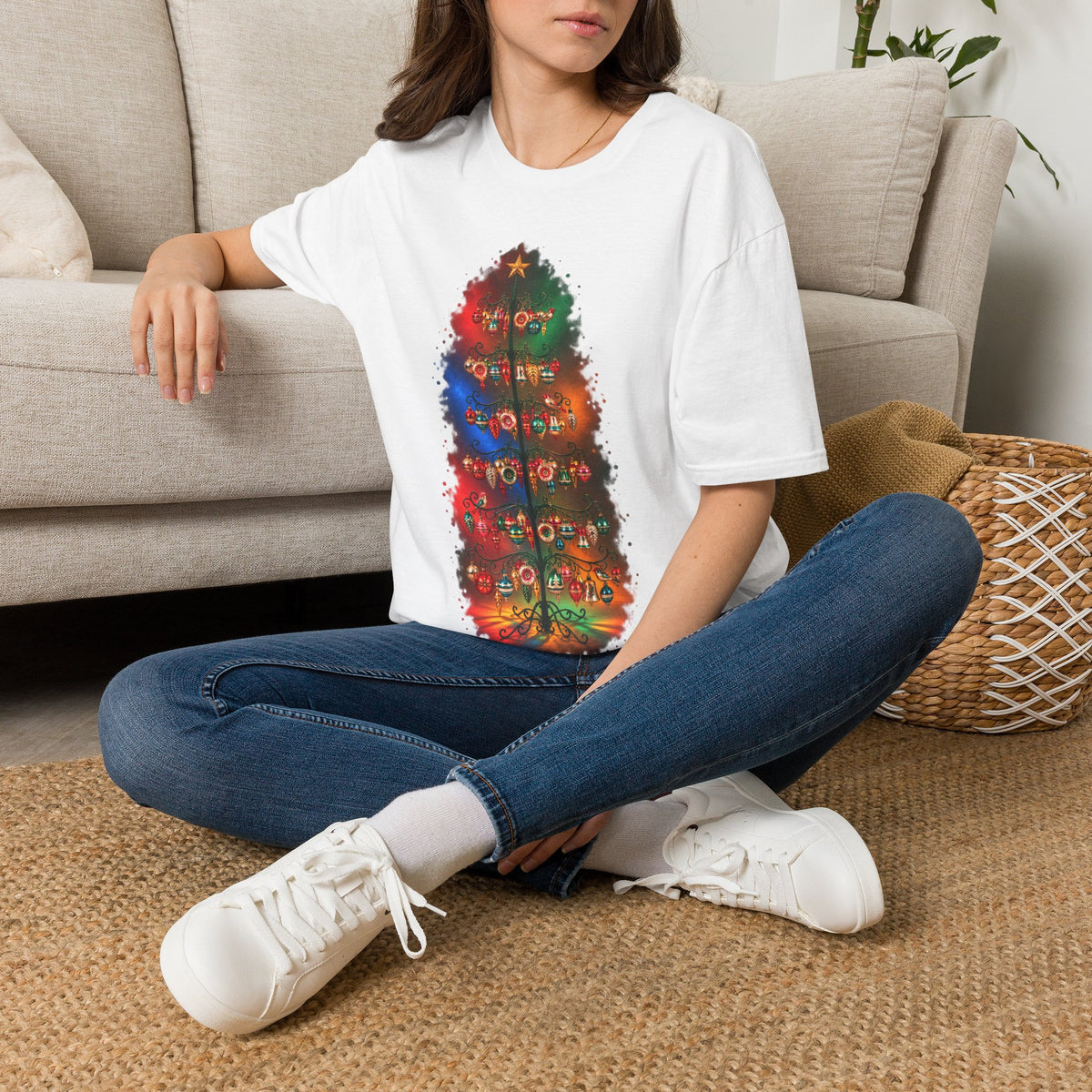 Colorful Holiday Tree T-Shirt | Christmas Lights Ornament Design
