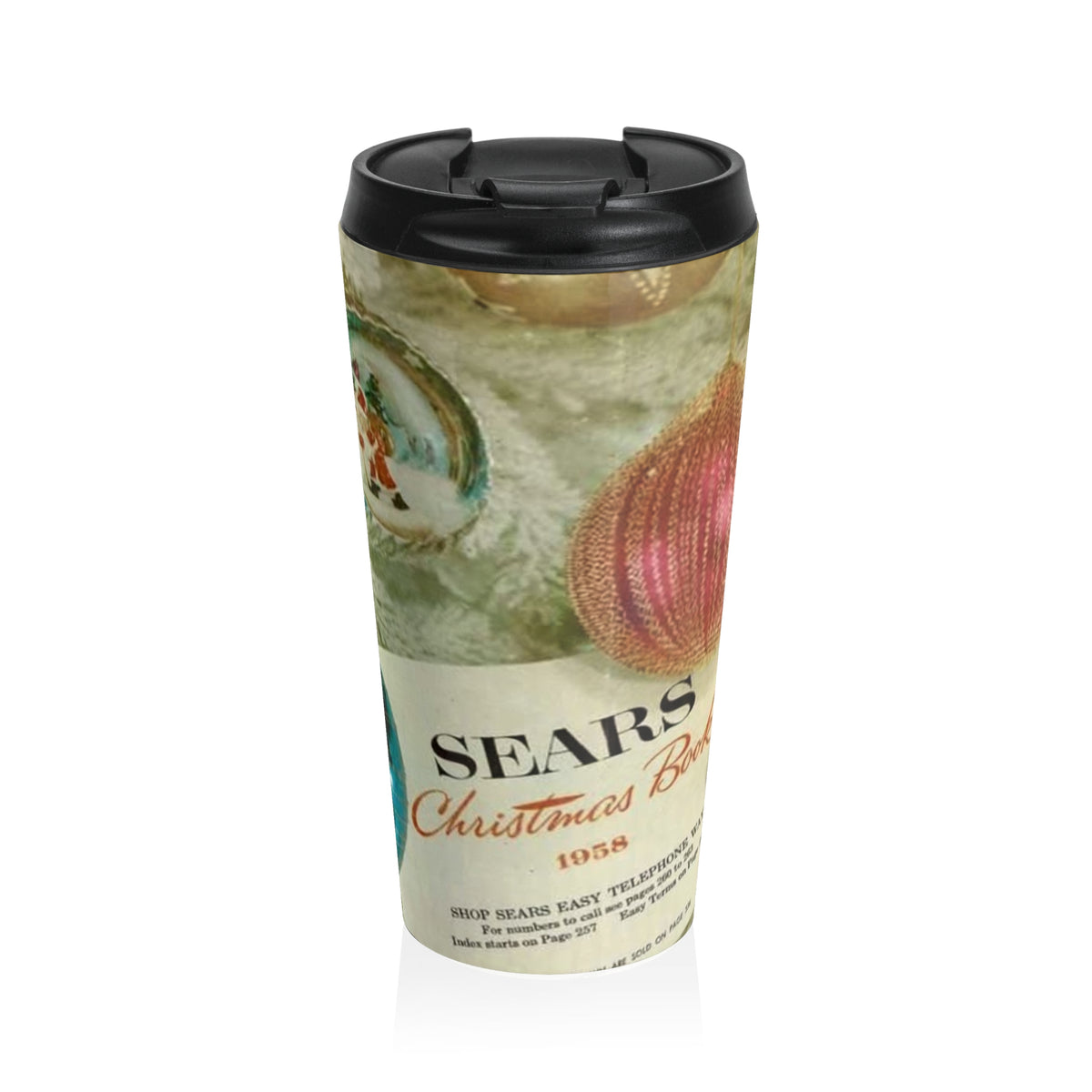 Vintage Christmas Ornaments Travel Mug | Retro Holiday Baubles Thermos