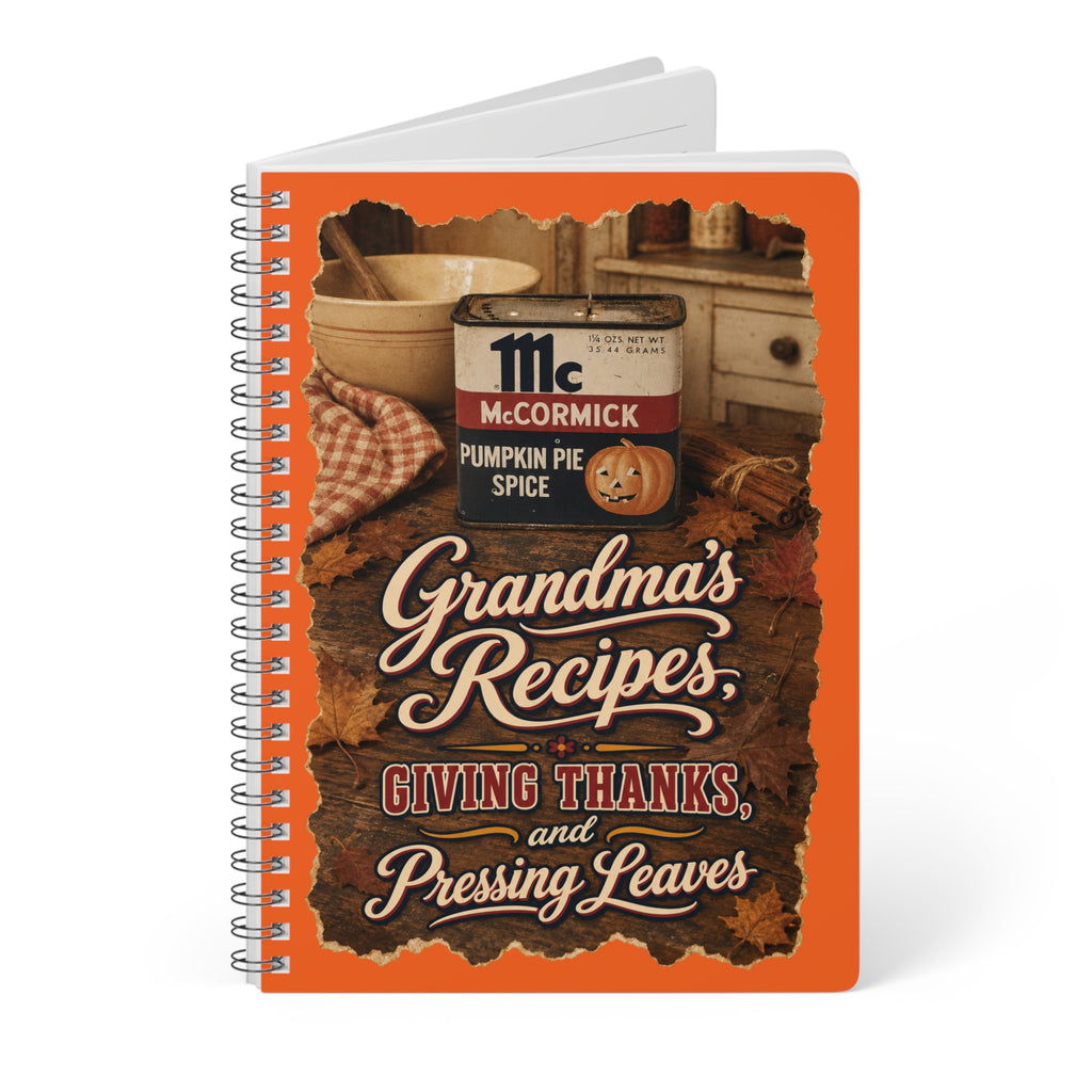 Grandma’s Recipes Spiral Notebook — "Giving Thanks and Pressing Leaves" A5 Journal