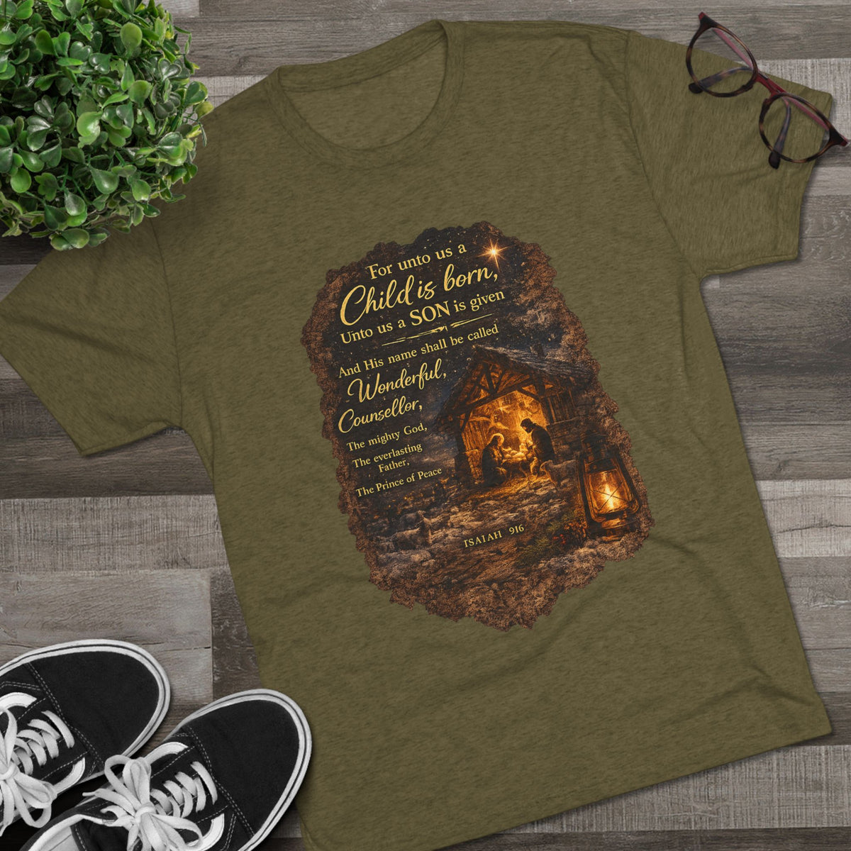 Child Is Born Nativity Scene T-Shirt | Christmas Bible Verse