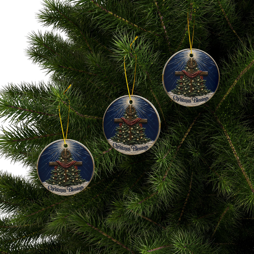 Christmas Blessings Cross with crown of thorns Christmas Ornaments, 2-Side Print, (1pc, 3pcs, 5pcs, 10pcs)