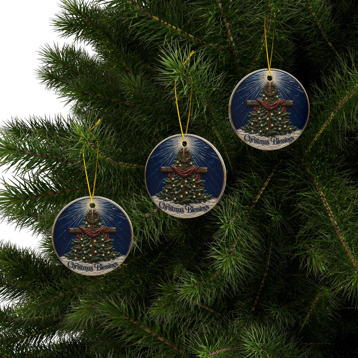 Christmas Blessings Cross with crown of thorns Christmas Ornaments, 2-Side Print, (1pc, 3pcs, 5pcs, 10pcs)
