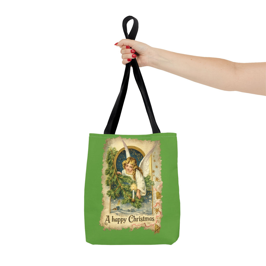 Vintage Angel Christmas Tote Bag — "A Happy Christmas" Holiday Shopper