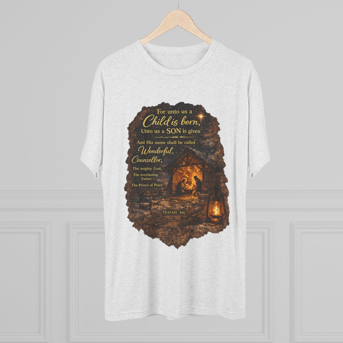 Child Is Born Nativity Scene T-Shirt | Christmas Bible Verse
