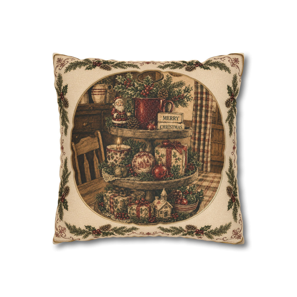 Christmas Country Kitchen Pillowcase — "Merry Christmas" Decorative Throw Pillow Cover
