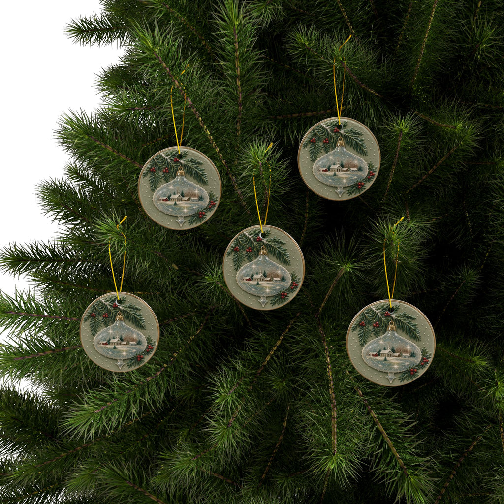 Vintage Glass Ornament Christmas Card Art Ornaments, 2-Side Print, (1pc, 3pcs, 5pcs, 10pcs)