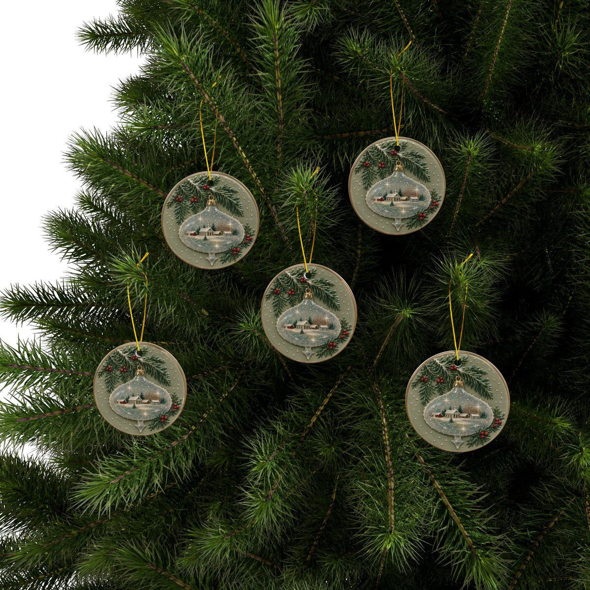 Vintage Glass Ornament Christmas Card Art Ornaments, 2-Side Print, (1pc, 3pcs, 5pcs, 10pcs)