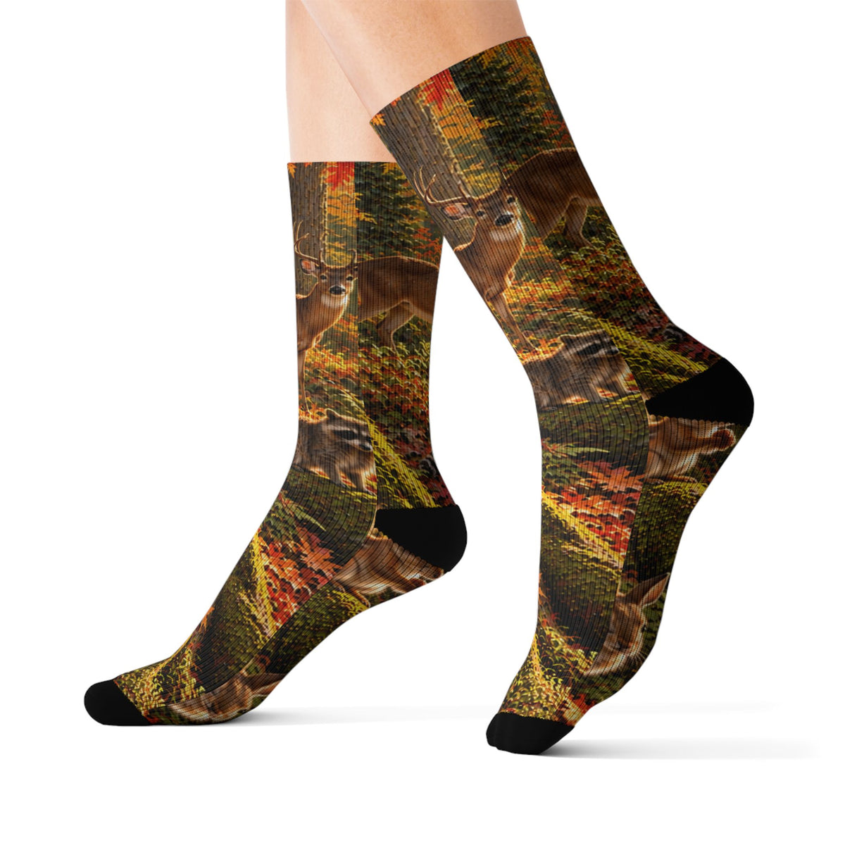 Autumn Woodland Crew Socks — Fall Forest Animal Sublimation Socks
