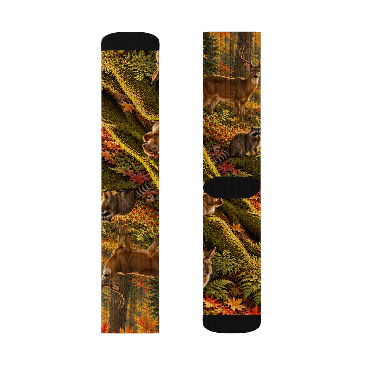 Autumn Woodland Crew Socks — Fall Forest Animal Sublimation Socks