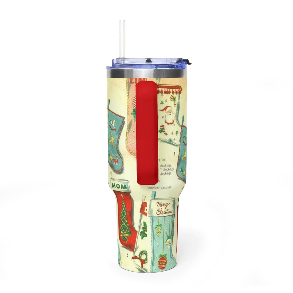 Vintage Christmas Stocking Pattern Tumbler | 40oz Vacuum Tumbler