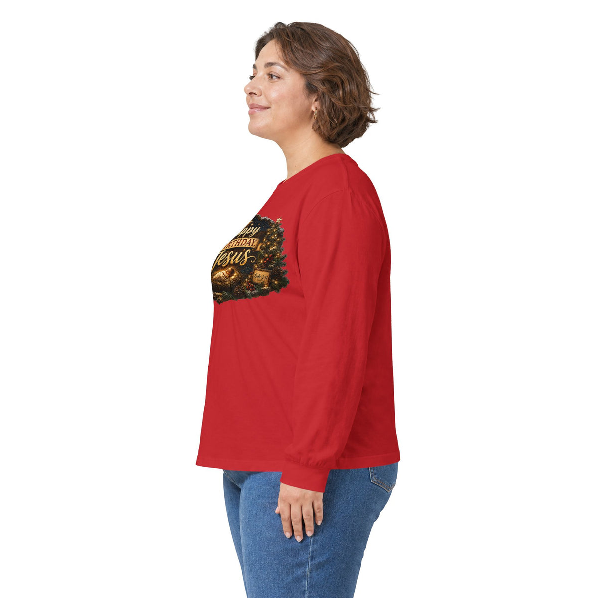 Happy Birthday Jesus Long Sleeve Tee | Nativity Christmas Religious Tee
